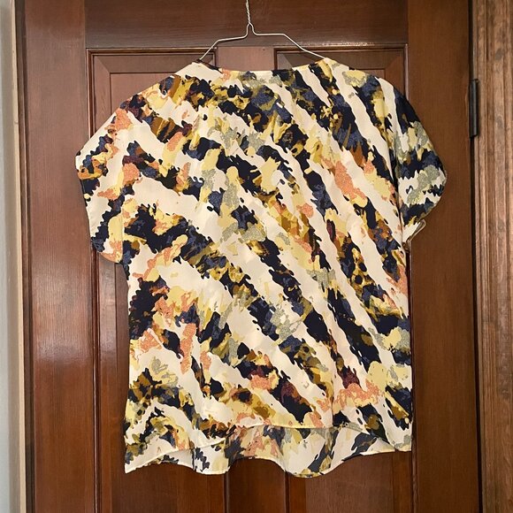 Size XL Daisy Fuentes blue yellow white blouse with ruffles - Picture 2 of 10